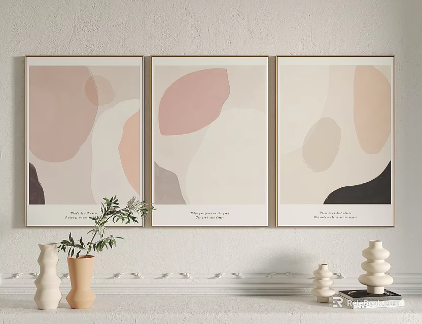 Abstract Paintings In Soft Tones With Decorative Vase And Shelf Objects 3d model