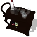 Elegant Wooden Bar Cart With Assorted Liquor Bottles And Glassware
