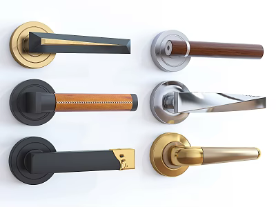 Various Modern Door Handles With Different Materials And Decorative Designs For Home Use 3d model