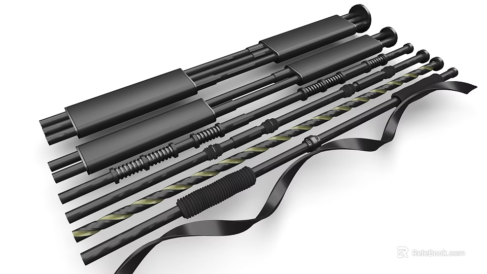 Multiple Industrial Drill Pipes With Metal Threaded Ends And Heavy Duty Structure 3d model 