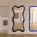 Modern Interior Featuring Three Mirrors with Gold Black Blue Frames and Different Shapes 3d model