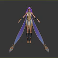 Ancient Egyptian Themed Game Character With Purple Hair And Winged Cape