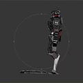 Mechanical Robot Model With Detailed Structure Standing On Metal Platform In Black White Red 3d model