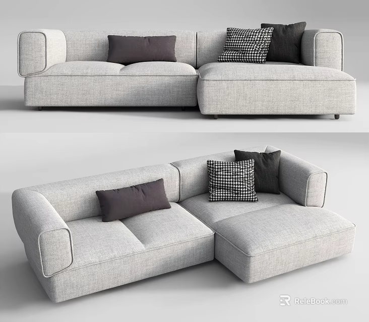 Light Gray Modern Sectional Sofa With Decorative Throw Pillows And Comfortable Design 3d model