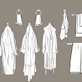 Soft Beige Towels and Bathrobes Hanging on Wall Hooks and Racks