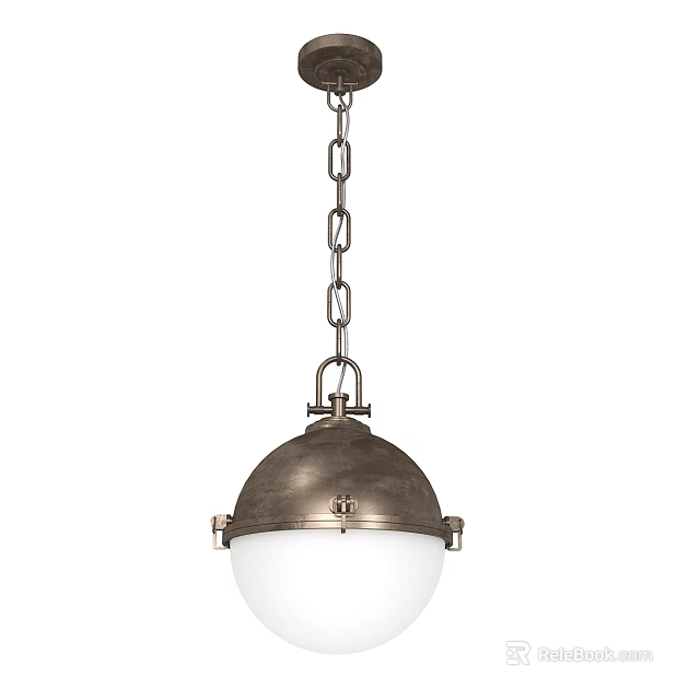 Antique Bronze Pendant Light With Hanging Chain And White Spherical Shade 3d model 