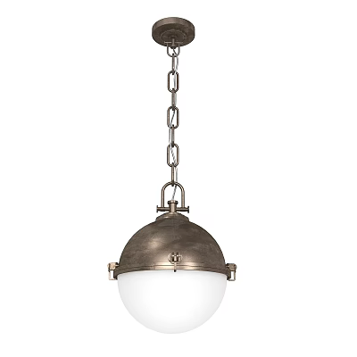Antique Bronze Pendant Light With Hanging Chain And White Spherical Shade 3d model