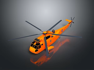 Orange Helicopter with Large Rotors Shiny Fuselage Design on Dark Background 3d model