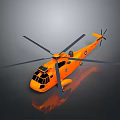 Orange Helicopter with Large Rotors Shiny Fuselage Design on Dark Background