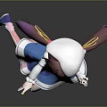 Anime Style Game Movie Character With Twin Tails Blue Dress White Hat And Lively Pose