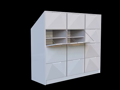 Modern White Storage Cabinet With Geometric Panel Design Open Shelves And Closed Compartments 3d model