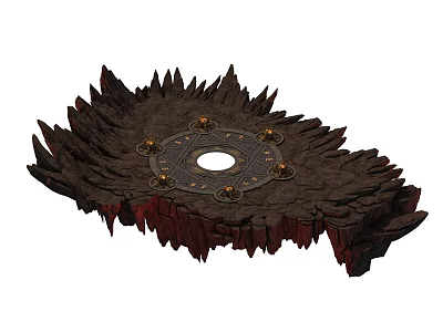 Cartoon Scene Of Spiked Rocky Platform With Central Circular Area And Golden Runes 3d model
