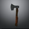 Handcrafted Axe Weapon Featuring Forged Metal Head And Wooden Handle With Red Band