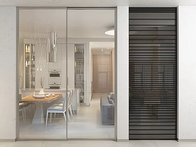 Modern Glass Sliding Doors Design In Open Kitchen And Living Area 3d model
