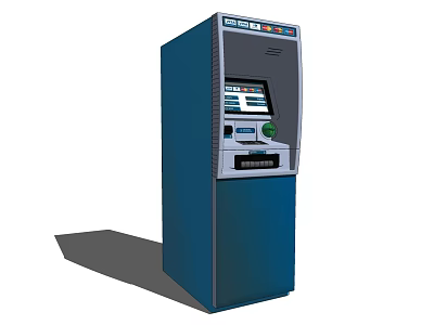 Public Facility Blue ATM Machine With Touch Screen And Card Reader Interface 3d model
