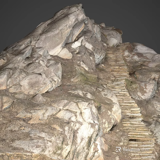 Natural Rural Landscape With Rocky Formations And Winding Stone Steps Pathway 3d model 