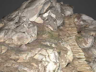 Natural Rural Landscape With Rocky Formations And Winding Stone Steps Pathway 3d model