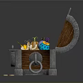 Open Wooden Treasure Chest With Pumpkin Decoration Purple Ball Blue Box And Scattered Gold Coins