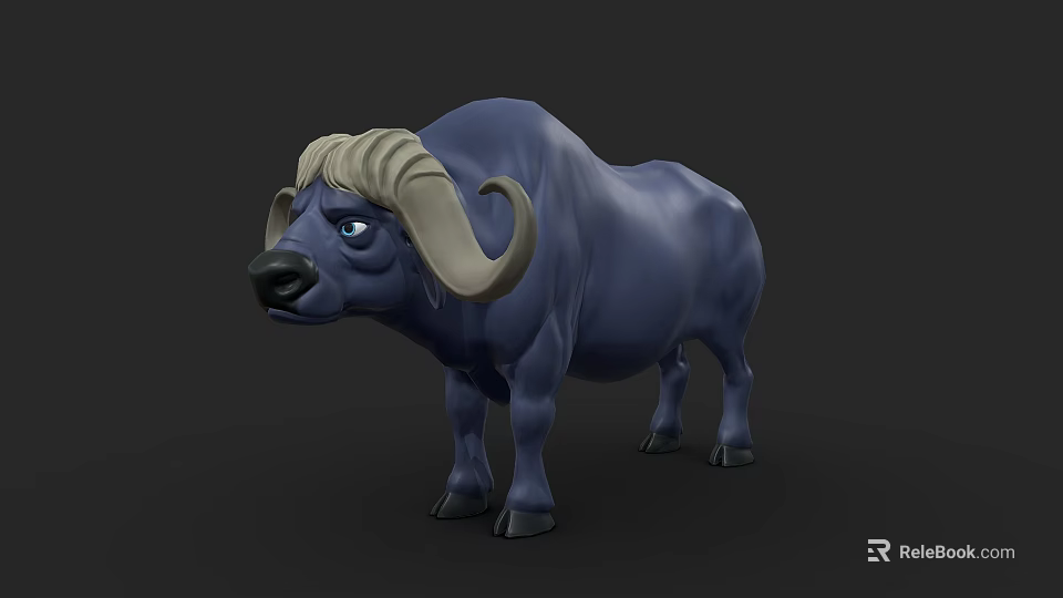 Blue 3D Cartoon Buffalo Character With Golden Mane And Large Horns 3d model 