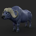 Blue 3D Cartoon Buffalo Character With Golden Mane And Large Horns