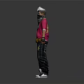 Stylish Character In Red Shirt Black Pants With Silver Hair Bandana Mask And Gold Necklace 3d model