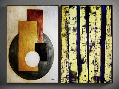 Modern Abstract Wall Art with Geometric Shapes and Striped Color Patterns 3d model