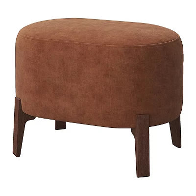 Brown Velvet Round Stool With Wooden Legs Modern Upholstered Design For Living Room 3d model