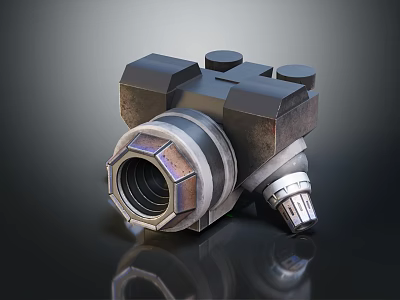 Industrial Machinery Component Featuring Metallic Casing And Cylindrical Connecting Parts 3d model
