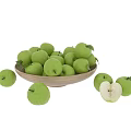 Fresh Green Apples In Wooden Bowl With Scattered And Sliced Pieces