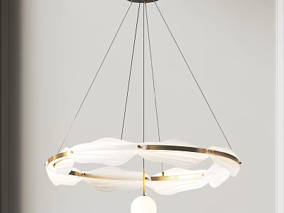 Modern Hanging Chandelier With Golden Rings And White Sphere Shade Design 3d model