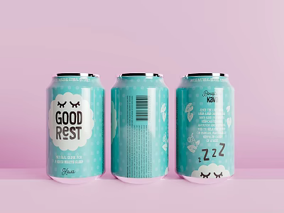Light Blue Canned Sleep Beverages Featuring Good Rest Label Sleep Well Zzz Design and Barcode 3d model