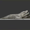 Detailed Crocodile Model with Scaly Skin Open Jaws Surrounded by Plants Rocks on Display Stand