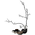 Modern Decorative Black Vase with Leafless Branches Books and Bowl Accent