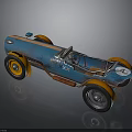 Blue Vintage Classic Race Car With Orange Wheels Open Top XX And Number 4 Design