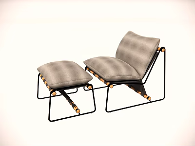 Comfortable Lazy Sofa With Ottoman Black Metal Frame And Gray Cushion 3d model