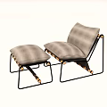 Comfortable Lazy Sofa With Ottoman Black Metal Frame And Gray Cushion