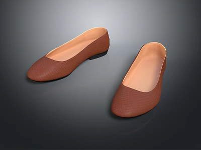 Elegant Brown Leather Flat Shoes with Square Toe for Daily Wear 3d model