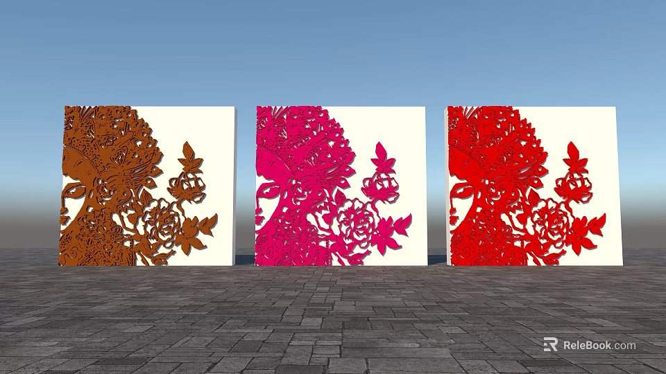 Colorful Feature Wall With Brown Pink Red Laser Cut Floral Leaf Patterns 3d model 