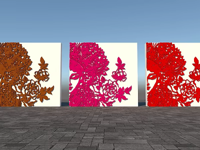 Colorful Feature Wall With Brown Pink Red Laser Cut Floral Leaf Patterns 3d model