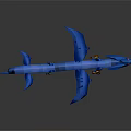 Blue Dragon 3D Model Featuring Long Slender Body Spiked Head Red Eyes Orange Tail Tip