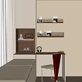 Modern Desk Setup With Wall Shelves Books Decorations Headphones Fruits And Green Chair