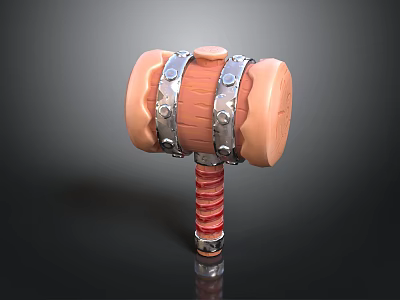 Rubber Head Hammer Design With Metal Bands And Spiral Red Handle 3d model