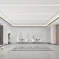 Modern Elevator Hallway Interior Design With Marble Walls Bright Lighting And Elevator Doors 3d model