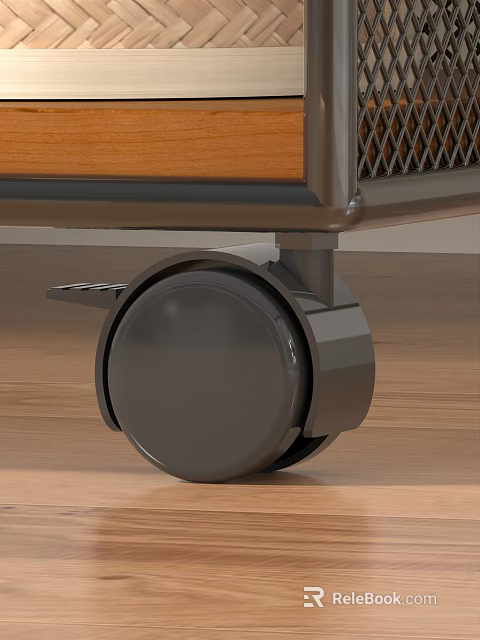 Black Furniture Wheel With Brake On Wooden Floor Surface 3d model 