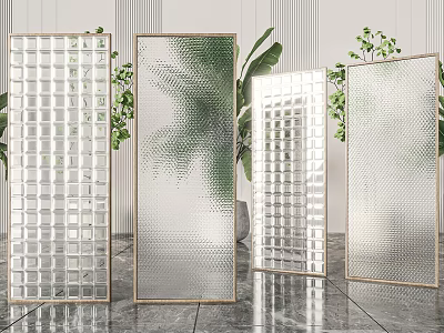 Modern Glass Room Dividers With Textured Panels Geometric Patterns And Metal Frames 3d model