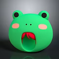 Cute Green Frog Character Featuring Big Black Eyes Pink Cheeks Open Mouth And Red Tongue