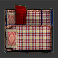 Blue Frame Bunk Bed With Red And White Checkered Bedding Design 3d model