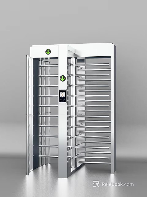 Commercial Security Full Height Turnstile With Stainless Steel Structure And Access Control Panel 3d model 