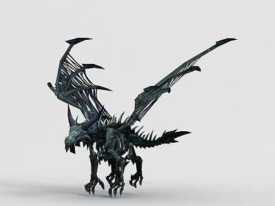 Dark Mythical Winged Dragon With Spiked Scales Detailed Wings And Sharp Claws 3d model