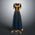 Navy Blue Long Dress With Gold Decorative Trim And Button Details